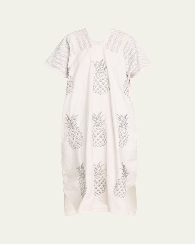 Three-Panel Midi Kaftan with Metallic Pineapple Embroidery Design